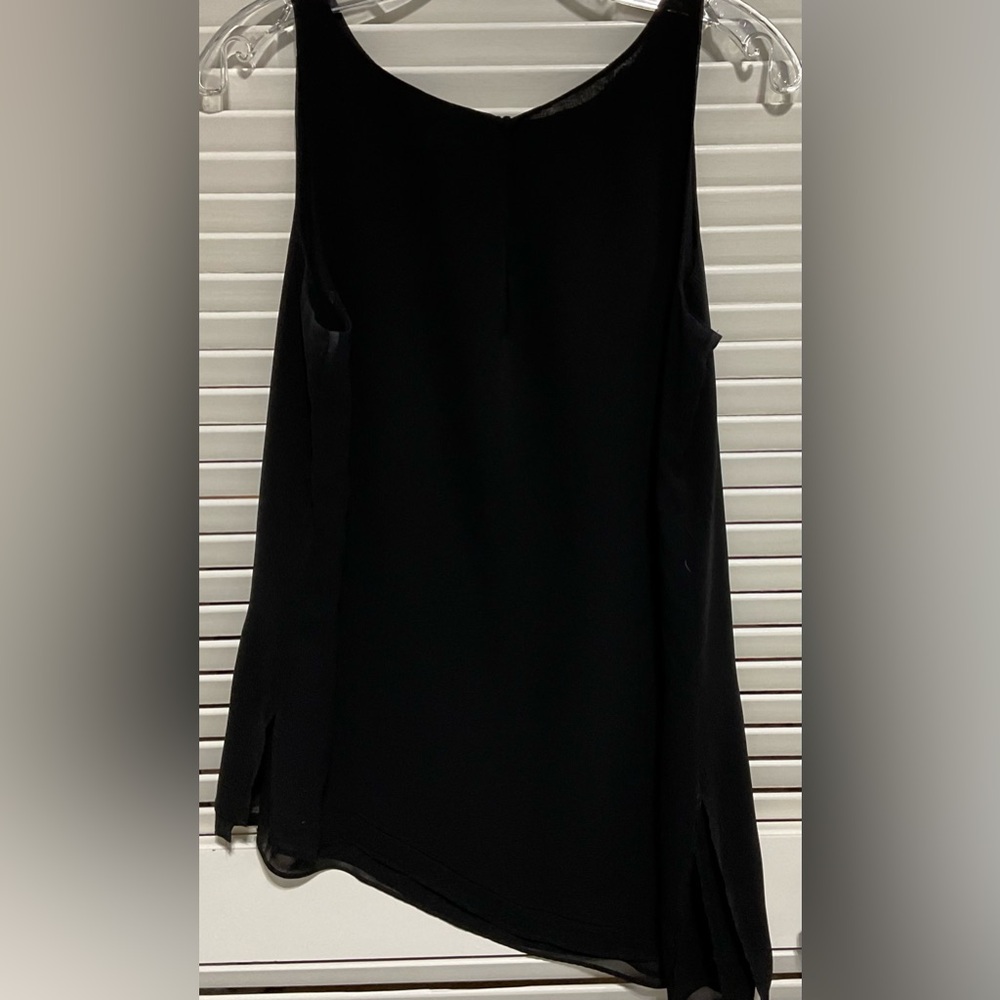 White House Black Market Small Black Asymmetrical Sleeveless Round Neck Blouse - Picture 2 of 3